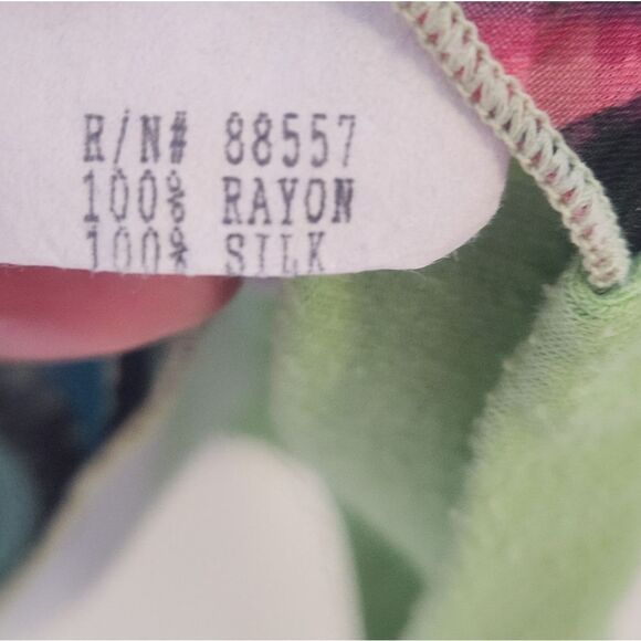 Fenini 0 Color Blocks Green Floral Print Slvless SILK Blend Women Top Blouse - Picture 5 of 9